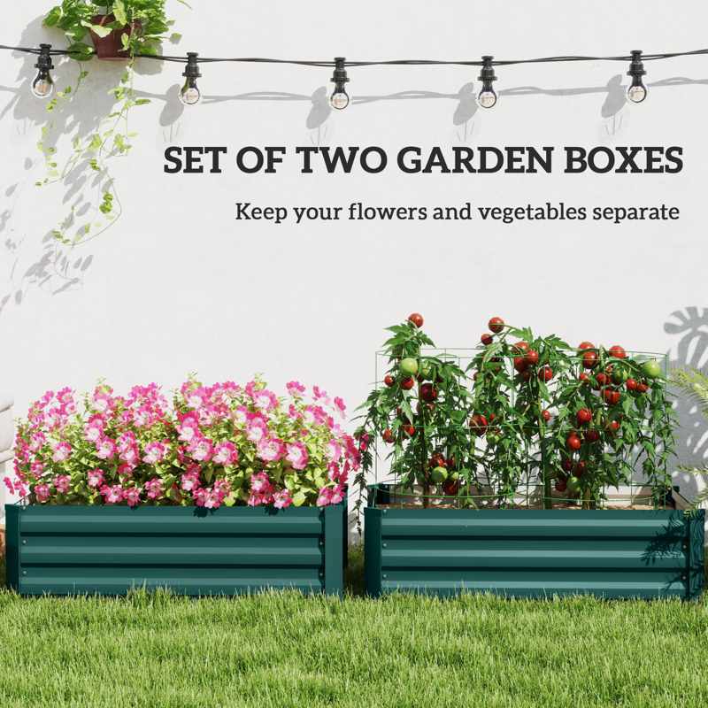 Outsunny Set of Two 100 x 60cm Steel Planter Boxes -Green