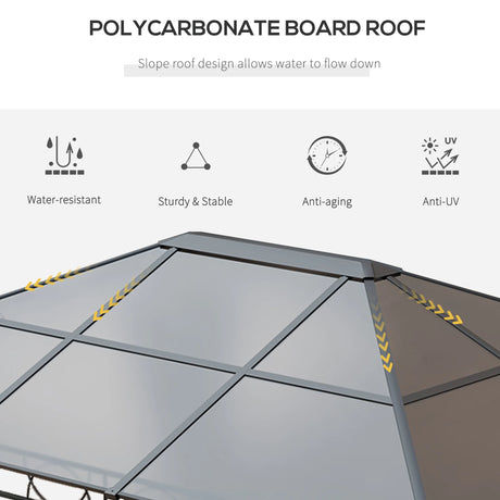 Outsunny Hardtop Gazebo Garden Pavilion with UV Resistant Polycarbonate Roof, Curtains, Steel & Aluminium Frame, 3 x 4m, Grey