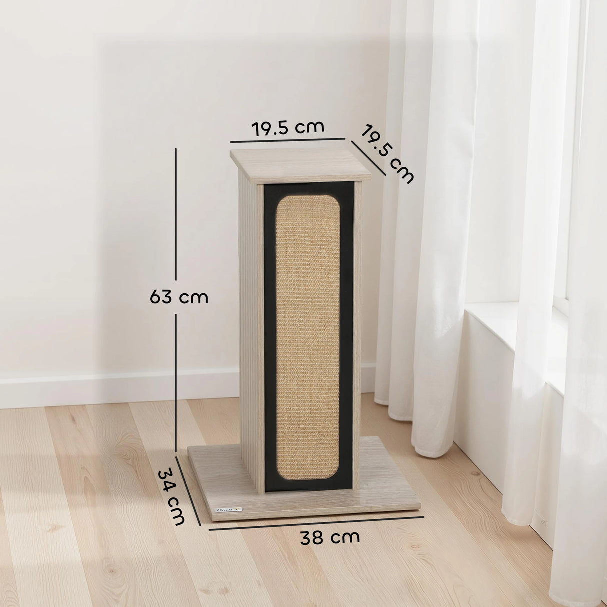 PawHut 63cm Cat Scratching Post, Cat Scratcher with Replaceable Scratching Board, Top Perch, Sisal Scratch Mat, Oak