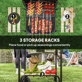 Outsunny Charcoal Barbecue Grill Portable BBQ Grill with 1840 cm2 Cooking Area, 3 Shelves, Adjustable Vent, Lockable Lid, Wheels for Outdoor Cooking, Garden Party, Black