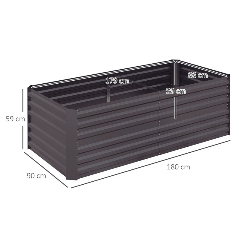 Outsunny Raised Beds for Garden, Galvanised Steel Outdoor Planters with Multi-reinforced Rods, 180 x 90 x 59 cm, Dark Grey