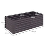 Outsunny Raised Beds for Garden, Galvanised Steel Outdoor Planters with Multi-reinforced Rods, 180 x 90 x 59 cm, Dark Grey