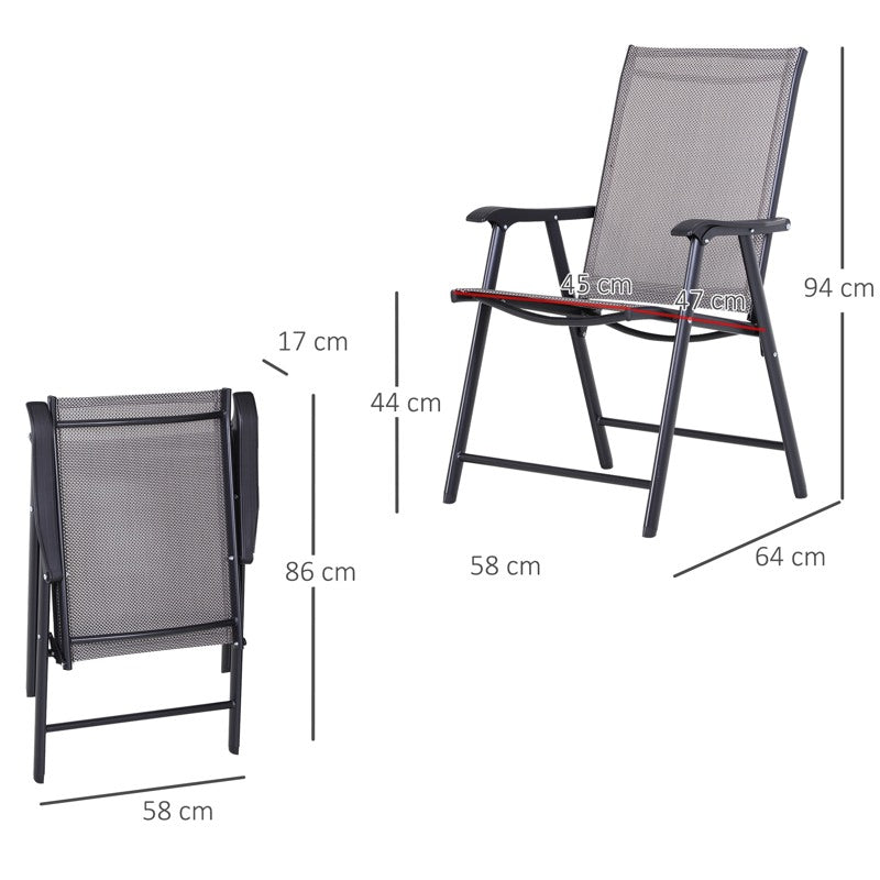 Outsunny Set of 6 Folding Garden Chairs, Metal Frame Garden Chairs Outdoor Patio Park Dining Seat with Breathable Mesh Seat, Grey