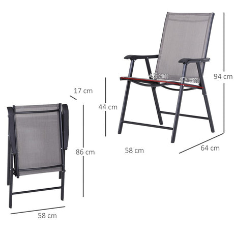 Outsunny Set of 6 Folding Garden Chairs, Metal Frame Garden Chairs Outdoor Patio Park Dining Seat with Breathable Mesh Seat, Grey