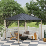 Outsunny 3 x 3 m Decorative Metal Gazebo - Black/Wood-Effect