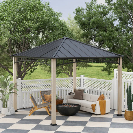 Outsunny 3 x 3 m Decorative Metal Gazebo - Black/Wood-Effect