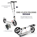 HOMCOM Folding Kick Scooter, Adjustable Ride On Scooter with 200mm Big Wheels and Double Shock Absorption, Urban Scooter for 14+ Teens Adult- White