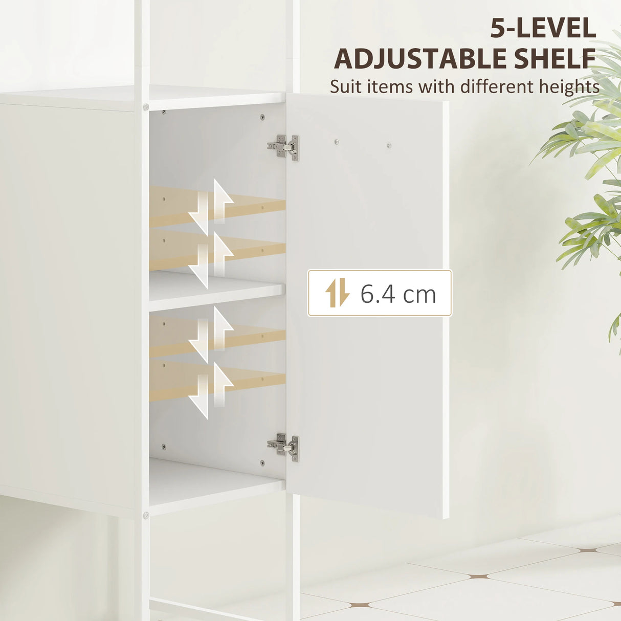 HOMCOM Tall Bathroom Cabinet with Open Shelves and Adjustable Shelf - White