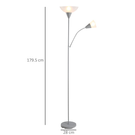 HOMCOM Modern Floor Lamp, Uplighter 2-Light Reading Lamp with Adjustable Heads, Tall Standing Lamp for Living Room, Bedroom, Office