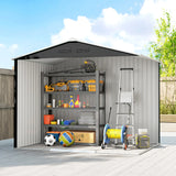 Outsunny 8 x 6ft Galvanised Steel Shed, with Double Door - Dark Grey