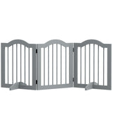 PawHut 3 Panels Dog Gate w/ Support Feet Fence Safety Barrier Freestanding Wood Light Grey