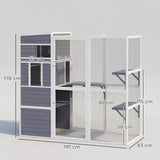 PawHut 4-Tier Wooden Catio Cat Outdoor Enclosure with Sun Roof, Resting Rooms, 3 Platforms, Window Outdoor Indoor, Grey