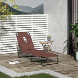 Outsunny Folding Sun Lounger with Face Hole, 4-Position Adjustable Backrest Garden Recliner Chair Sunbed, Outdoor Lounge Chair with 600 D Oxford Cloth Seat, Pillow for Beach, Brown