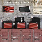 DURHAND 4 Drawer Tool Chest, Lockable Metal Tool Box with Ball Bearing Runners, Portable Toolbox, 510mm x 220mm x 395mm, Black