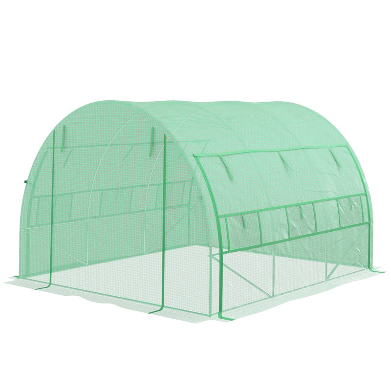 Outsunny Polytunnel Greenhouse Walk-in Grow House Tent with Roll-up Sidewalls, Zipped Door and 6 Windows, 3x3x2m Green