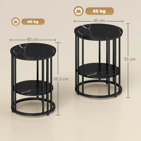 HOMCOM Set of Two Marble-Effect Coffee Tables - Black