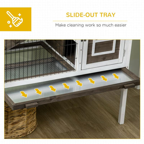 PawHut Wooden Rabbit Hutch, Guinea Pig Cage, with Removable Tray, Openable Roof