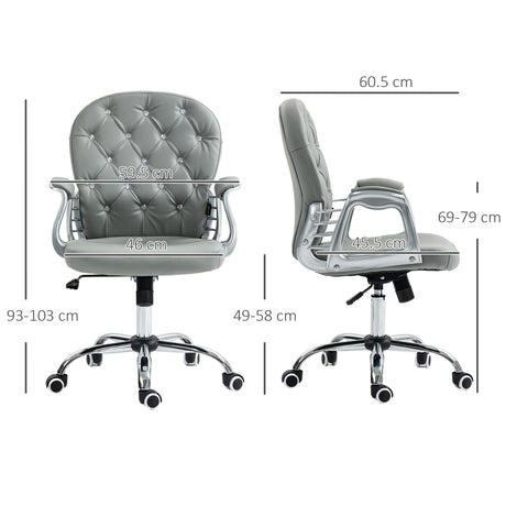 Vinsetto Office Chair Ergonomic 360 Swivel PU Diamante Padded Base 5 Castor Wheels for Home Work Grey