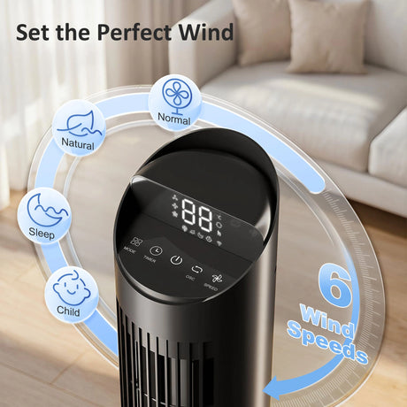 HOMCOM Tower Fan with WiFi App Control Standing Floor Cooling Fan Remote Control 101.8 cm Black