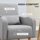 HOMCOM Accent Chair, Linen-Touch Armchair with Pillow, Upholstered Leisure Lounge Sofa for Living Room, Club Chair with Rubber Wooden Frame, Grey