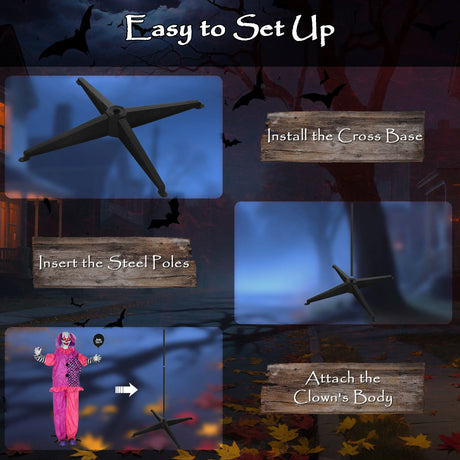 Outsunny 57 Scary Animated Clown Decoration - Pink/Purple