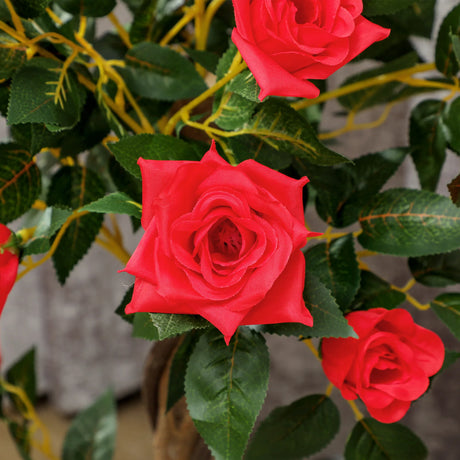 Outsunny Set of 2 Artificial Plants White Rose Floral in Pot, Fake Plants for Home Indoor Decor, 90cm, Red