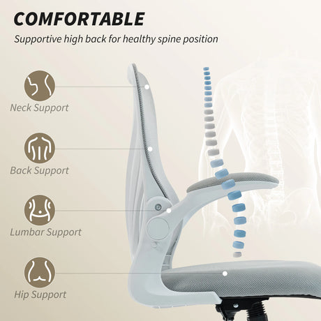 HOMCOM Mesh Office Chair with Foldable Backrest - Light Grey