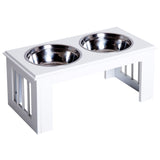 PawHut Raised Dog Feeding Bowls with Stand, Stainless Steel for Medium Dog, 58L x 31W x 25H cm - Grey