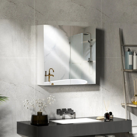 HOMCOM 60 x 15 cm Double Door Bathroom Mirror Cabinet - White