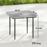 Outsunny Garden Dining Table for 4, 85 cm Square Outdoor Table with Umbrella Hole, Faux Wood Top, Metal Legs, Light Grey