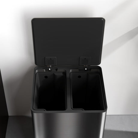 HOMCOM 60L Dual Compartment Stainless Steel Bin, with Deodoriser Holders - Black