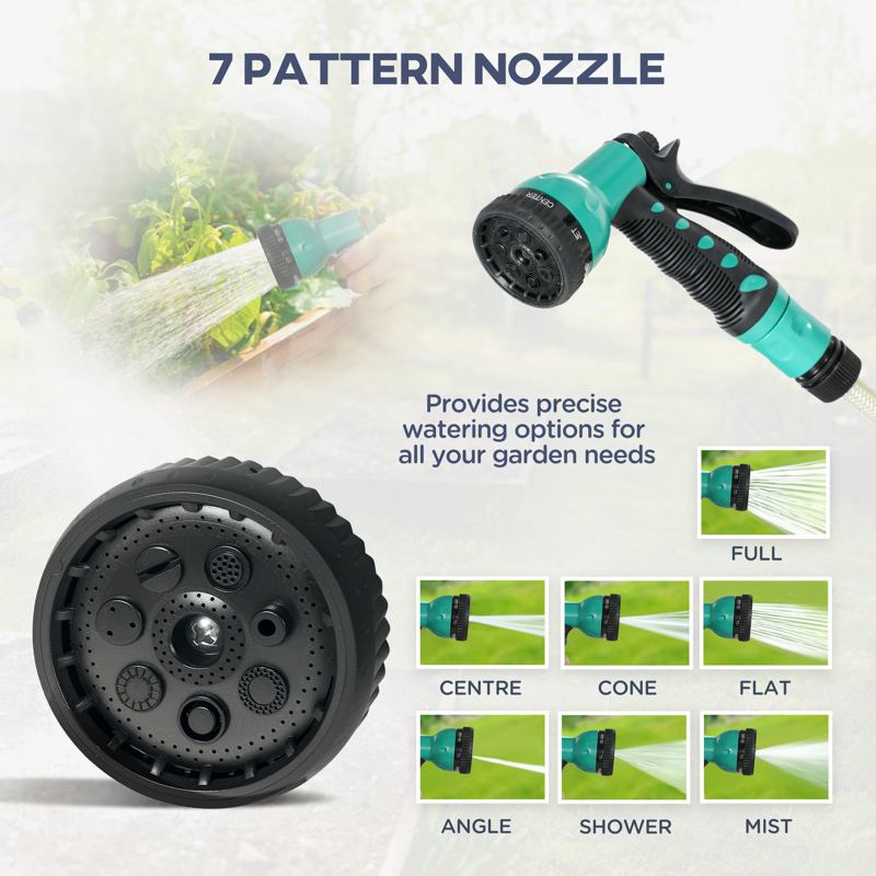 Outsunny Retractable Hose Reel Wall Mounted, 30+2m Garden Hose Pipe Reel with Lock, Auto Rewind, 7 in 1 Spray Nozzle, Includes Wall Fixings, 180° Swivel, Outdoor Watering, Grey