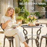 Outsunny Outdoor Bistro Set Vintage Rose Design Patio Furniture Set with Round Table and 2 Chairs Metallic Finish