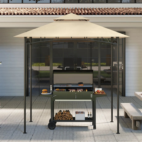Outsunny Grill Gazebo Replacement Canopy Roof for 1.5 x 2.4m Frame, UPF50+ Protection, Double Tiered 5' x 8' Outdoor BBQ Gazebo Cover Replacement, TOP COVER ONLY, Beige