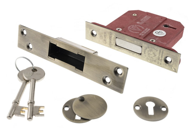 Atlantic 5 Lever Key Deadlock [BS] 2.5" - Antique Brass - Each