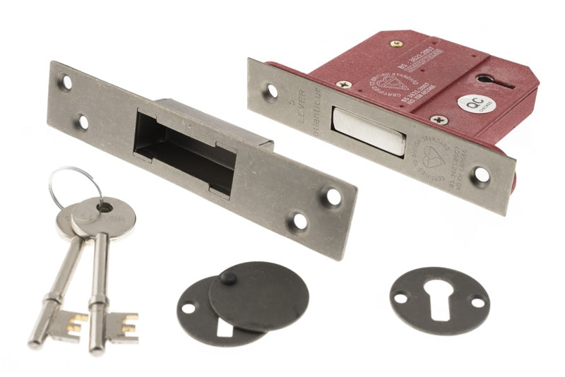 Atlantic 5 Lever Key Deadlock [BS] 3" - Distressed Silver - Each