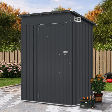 All Season Storage Shed Utility Tool Shed with Sloped Roof Opening Door Vents Galvanized Metal Frame Gray