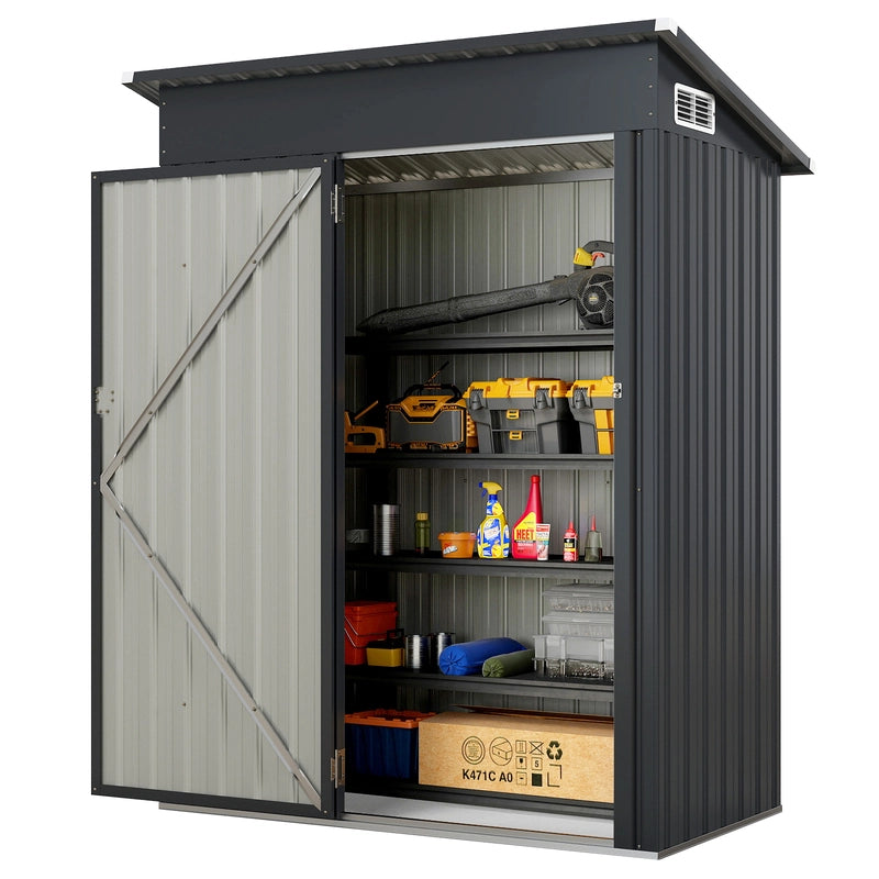All Season Storage Shed Utility Tool Shed with Sloped Roof Opening Door Vents Galvanized Metal Frame Gray