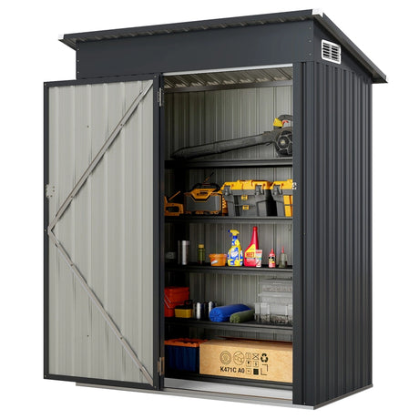 All Season Storage Shed Utility Tool Shed with Sloped Roof Opening Door Vents Galvanized Metal Frame Gray