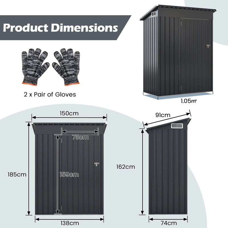 All Season Storage Shed Utility Tool Shed with Sloped Roof Opening Door Vents Galvanized Metal Frame Gray