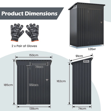 All Season Storage Shed Utility Tool Shed with Sloped Roof Opening Door Vents Galvanized Metal Frame Gray