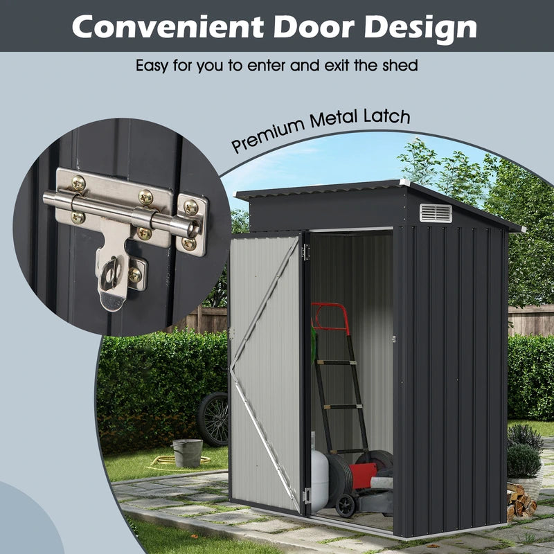 All Season Storage Shed Utility Tool Shed with Sloped Roof Opening Door Vents Galvanized Metal Frame Gray