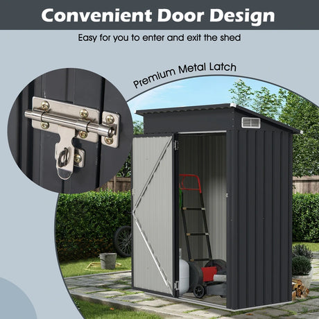 All Season Storage Shed Utility Tool Shed with Sloped Roof Opening Door Vents Galvanized Metal Frame Gray