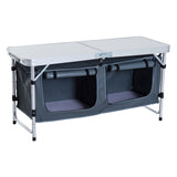 Outsunny 4ft Folding Camping Cupboard Kitchen, Height Adjustable Aluminium Camping Table with Storage, Lightweight Picnic Table for Outdoor Garden BBQ Party