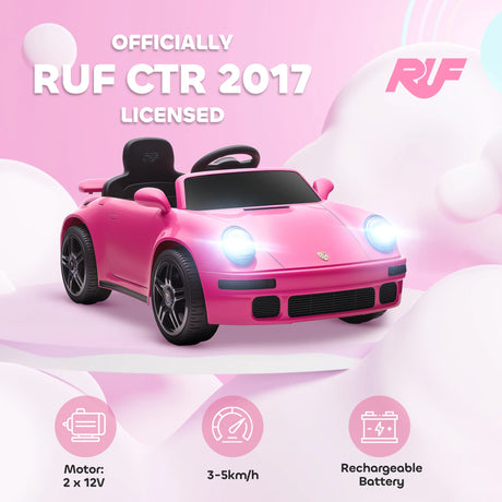 AIYAPLAY Licensed RUF CTR 2017 Electric Car for Kids, with Remote Control, Soft Start, MP3 Player, LED Lights, Pink