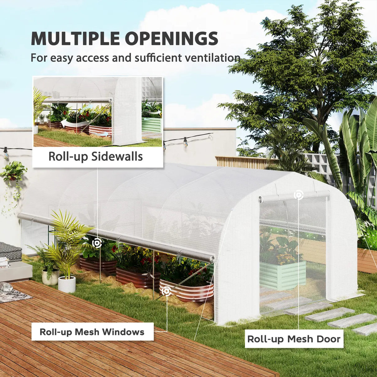 Outsunny 19.5 x 9.8ft Tunnel Greenhouse, with Accessories - White