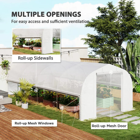 Outsunny 19.5 x 9.8ft Tunnel Greenhouse, with Accessories - White