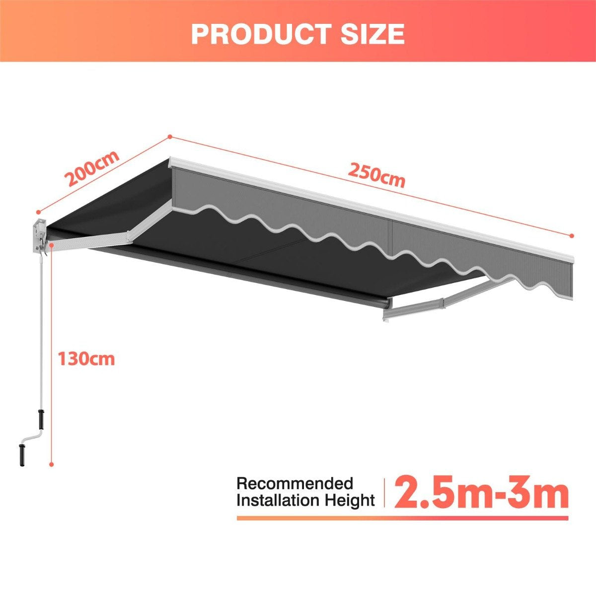 Folding balcony terrace awning 198x245cm