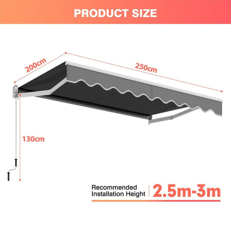 Folding balcony terrace awning 198x245cm