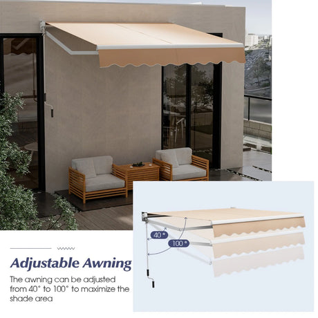 8FT  6.5FT Retractable Aluminum Patio Sun Awning-Beige